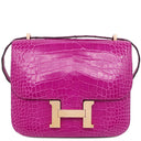 エルメス HERMES コンスタンス ミニ 3 ローズシェヘラザード アリゲーター ショルダーバッグ ゴールド金具