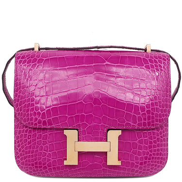 エルメス HERMES コンスタンス ミニ 3 ローズシェヘラザード アリゲーター ショルダーバッグ ゴールド金具