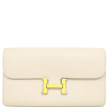 エルメス HERMES コンスタンス ロング トゥー ゴー ナタ×ジョーヌシトロン ヴォーエプソン 長財布 シルバー金具 オフホワイト 二つ折り財布