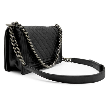 シャネル CHANEL ボーイシャネル 25 A67086 ブラック キャビアスキン ショルダーバッグ シルバー金具 黒 チェーンバッグ