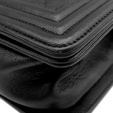 シャネル CHANEL ボーイシャネル 25 A67086 ブラック キャビアスキン ショルダーバッグ シルバー金具 黒 チェーンバッグ
