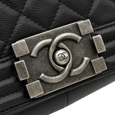 シャネル CHANEL ボーイシャネル 25 A67086 ブラック キャビアスキン ショルダーバッグ シルバー金具 黒 チェーンバッグ