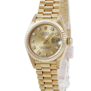 腕時計 ロレックス ROLEX デイトジャスト 69178G 90番台 自動巻き レディース 90番台 K18YG無垢 純正10Pダイヤ シャンパン トリチウム