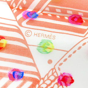 エルメス HERMES カレ60 オレンジXマルチカラー シルク アセテート スカーフ 【Zig Zag Pois Rainbow/ジグザグのサングル  レインボードット】