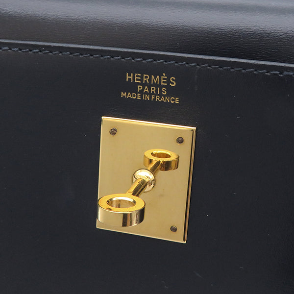 エルメス HERMES ネイビー ボックスカーフ 2WAYバッグ ゴールド金具 紺 