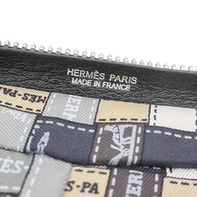 エルメス HERMES シルキーポップ ブラック×マルチカラー シルク レザー トートバッグ シルバー金具 【Bolduc au Carre/ボルデュックチェック】 折りたたみ