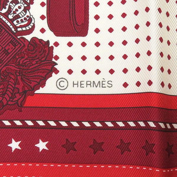 エルメス HERMES カレ55 CARRE ルージュ×ボルドー×ホワイト シルク スカーフ 新品 未使用【Harnais de Cour Bandana/宮廷の馬具】