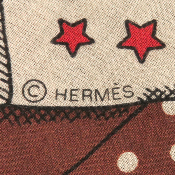 エルメス HERMES マロン×ナチュラル×ルージュ カシミヤ シルク ストール 【ZOUAVES ET DRAGONS BANDANA】