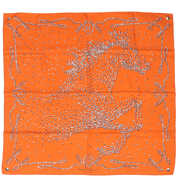エルメス HERMES カレ90 CARRE オレンジ系 シルク スカーフ 【Cheval de Legende/伝説の馬】