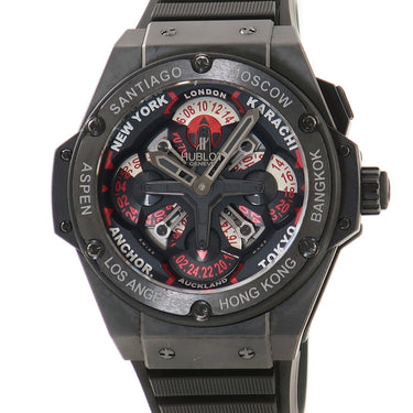 ウブロ HUBLOT キングパワー ウニコ GMT セラミック 771.CI.1170.RX 自動巻き メンズ 黒 赤 ディスク ワールドタイム