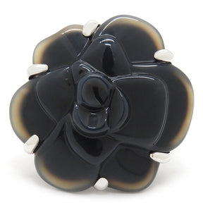 シャネル CHANEL ブラック×ホワイトゴールド K18WG ブラックカルセドニー リング 指輪 750 フラワー 花