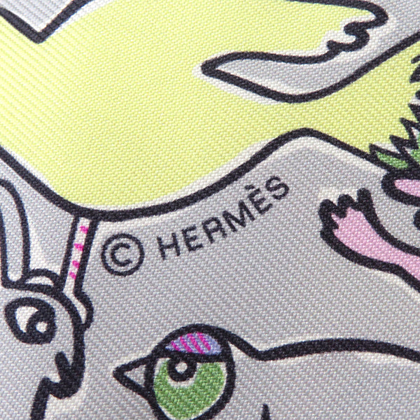 エルメス HERMES ツイリー グリペール×ローズ×ジョーヌ シルク スカーフ 【MILLE ET UN LAPINS/千と一のウサギ】