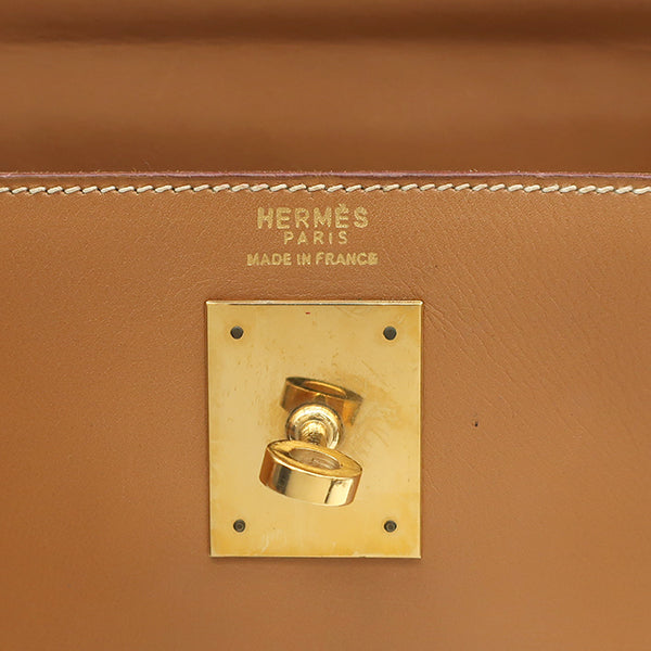 エルメス HERMES ケリー28 内縫い ナチュラル ボックスカーフ ハンドバッグ ゴールド金具 茶