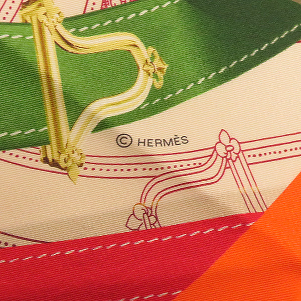 エルメス HERMES カレ90 オレンジ×マルチカラー シルク スカーフ 【Cavalcadour Voltigeu/カヴァルカドゥール・
