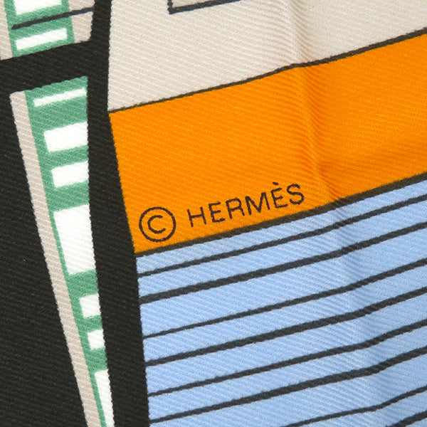 エルメス HERMES カレ70  ブルー×オレンジ×ノワール シルク スカーフ 【Minuit au Faubourg/ミッドナイトフォーブル】新品 未使用