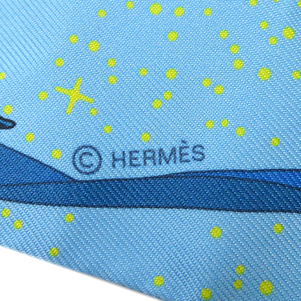 エルメス HERMES ツイリー ブルー×ジョーヌ×ルージュ シルク スカーフ 【SPACE DERBY/スペース ダービー】