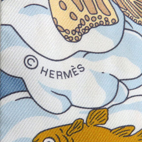 エルメス HERMES ツイリー クリーム×ブルーシエル×オレンジ シルク スカーフ 【SUR MON NUAGE/私の雲】