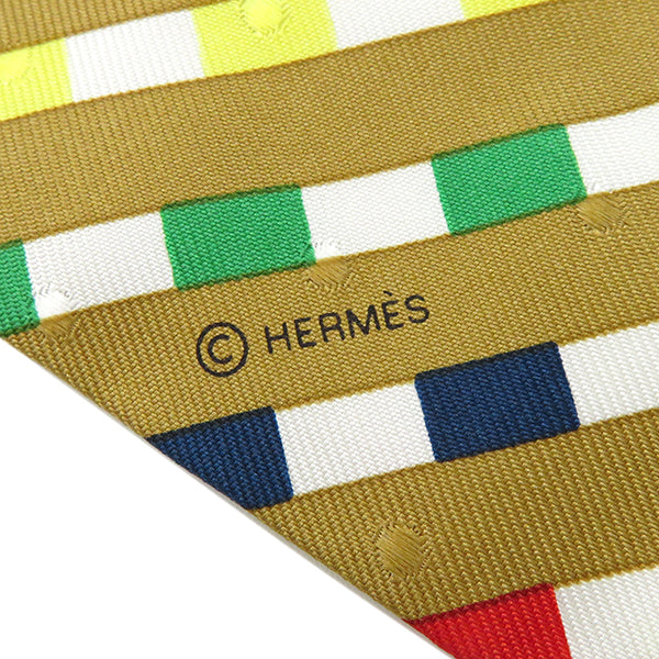 エルメス HERMES ツイリー タバ×ローズ×ブルー シルク スカーフ 新品 未使用【Bouclerie moderne/モダンなバックル】