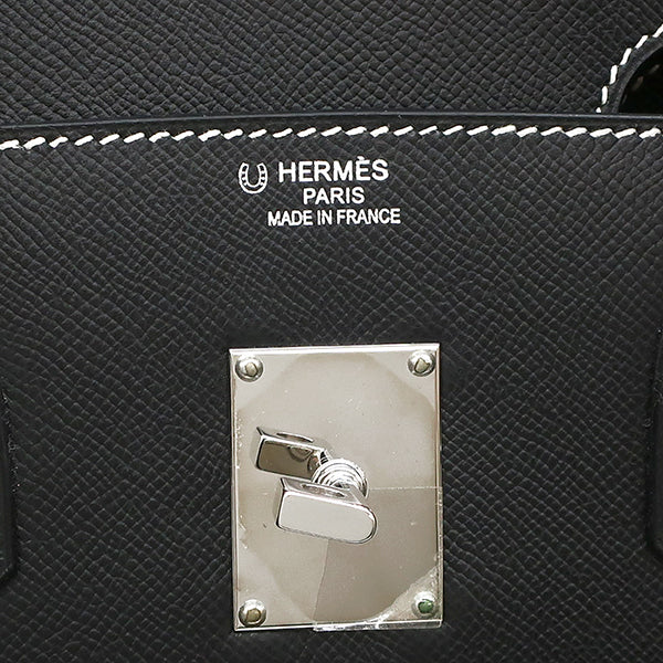 エルメス HERMES オータクロア45 ブラック ヴォーエプソン ハンドバッグ シルバー金具 ホワイトステッチ