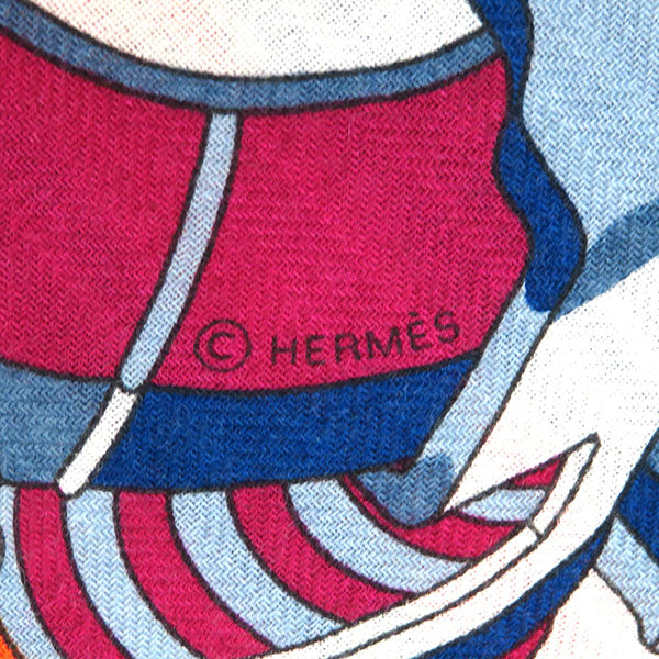 エルメス HERMES レクタングル 600 オレンジ×マルチカラー カシミヤ シルク スカーフ 【Chevaux Paper Jam/シュヴォー  ペーパー ジャム】※ソルド品