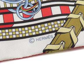 エルメス HERMES ツイリー ルージュ×ホワイト×モルドレ シルク スカーフ 【BRIDES ET GRIS-GRIS/馬勒とチャーム】