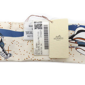 エルメス HERMES ツイリー クリーム×ブルー×マルチカラー シルク スカーフ 新品 未使用【SPACE DERBY/スペース ダービー】