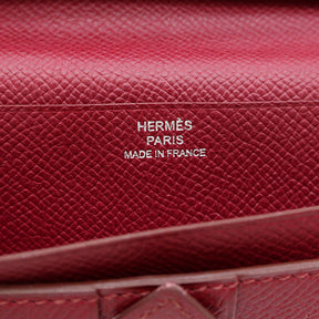 エルメス HERMES ベアンスフレ ルージュアッシュ ヴォーエプソン 長財布 シルバー金具 二つ折り財布 赤