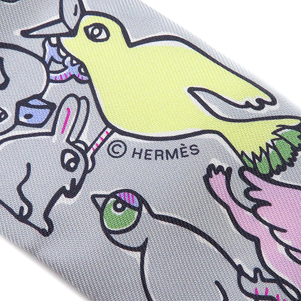 エルメス HERMES ツイリー グリペール×ローズ×ジョーヌ シルク スカーフ 【MILLE ET UN LAPINS/千と一のウサギ】