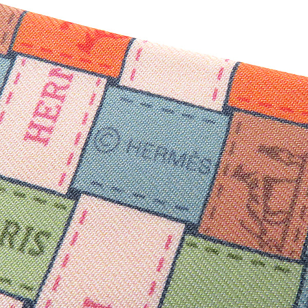 エルメス HERMES ツイリー オレンジ×マルチカラー シルク スカーフ 【BOLDUC AU CARRE/ボルデュック チェック】