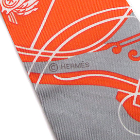 エルメス HERMES ツイリー グリ×オレンジ×ローズボンボン シルク スカーフ 新品 未使用【EX-LIBRIS/エクスリブリス】