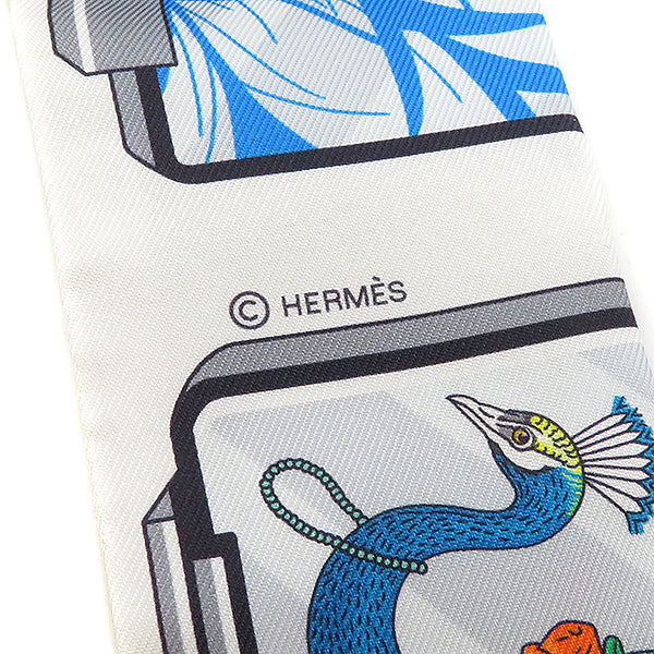 エルメス HERMES ツイリー ホワイト×グリ×ルージュ シルク スカーフ 【HERMES STORY/エルメスストーリー】