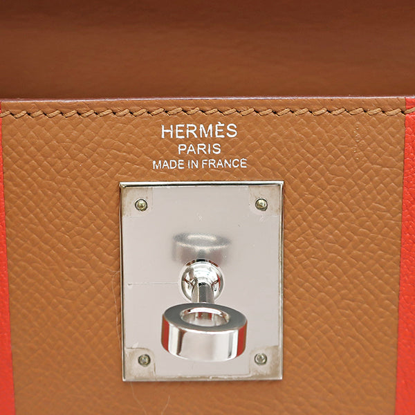 エルメス HERMES ケリー28 レター 外縫い ゴールド×カプシーヌ×ルージュアッシュ ヴォーエプソン シェーブル ソンブレロ 2WAYバッグ シルバー金具