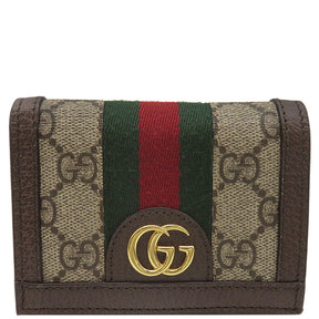 グッチ GUCCI オフィディア GG カードケース 523155 ベージュ×エボニー GGスプリームキャンバス レザー 二つ折り財布 ゴールド金具 ウェブ ストライプ シェリー 赤 緑 茶