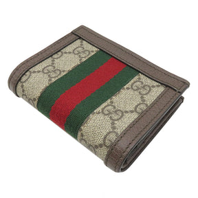 グッチ GUCCI オフィディア GG カードケース 523155 ベージュ×エボニー GGスプリームキャンバス レザー 二つ折り財布 ゴールド金具 ウェブ ストライプ シェリー 赤 緑 茶