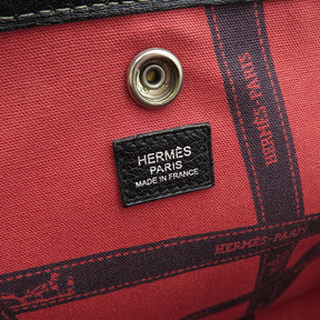 エルメス HERMES ガーデンパーティーPM グレー×ブラック トワルアッシュ ネゴンダ トートバッグ シルバー金具 茶 ボルデュックリボン