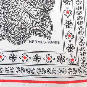エルメス HERMES カレ55 CARRE ホワイト×ブラック×ルージュ シルク スカーフ 【LE JARDIN DE LA MAHAR/マハラニの庭】