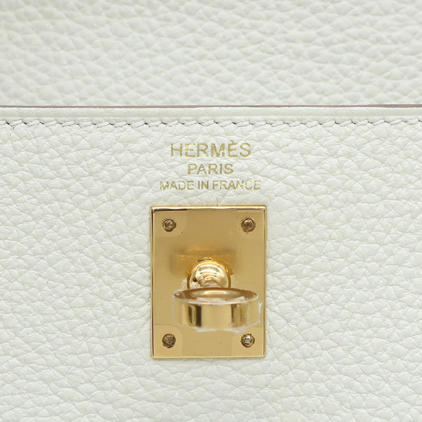 エルメス HERMES ケリー25 内縫い マッシュルーム トゴ 2WAYバッグ ゴールド金具 白 ショルダー