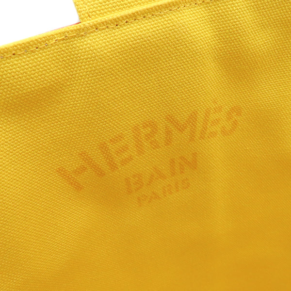 エルメス HERMES パニエドプラージュ PM オプティック シェーヌダンクル オレンジ×ホワイト×イエロー  コットンキャンバス トートバッグ シルバー金具