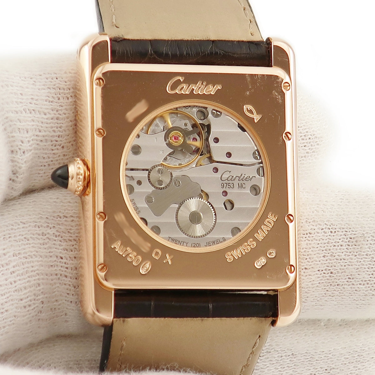 カルティエ Cartier タンク ルイ カルティエ XL デイト＆パワーリザーブ W1560002 手巻き メンズ K18PG無垢 茶 角型 ローマン