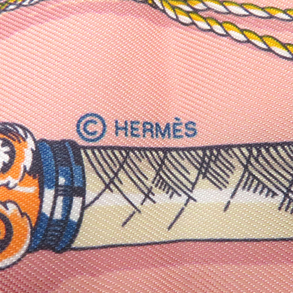 エルメス HERMES ツイリー ローズ プードル×ジョーヌ シルク スカーフ 【CAVALCADES/騎馬行進】