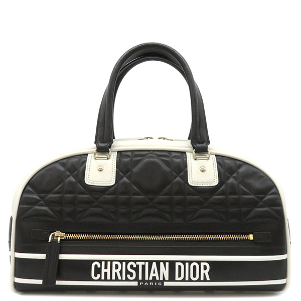 クリスチャン・ディオール Christian Dior VIBE ミディアム ボーリングバッグ ブラック×ホワイト レザー 2WAYバッグ ゴールド金具 黒 白 ショルダー