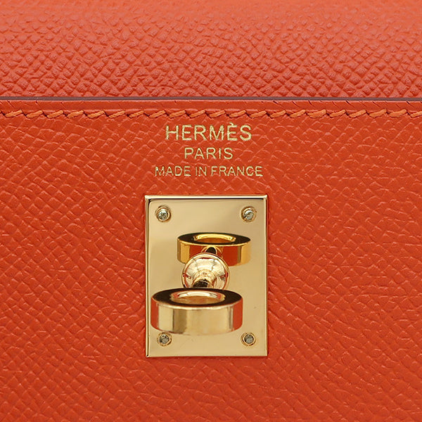 エルメス HERMES ケリー25 外縫い オレンジ系 ヴォーエプソン 2WAYバッグ ゴールド金具 ショルダー