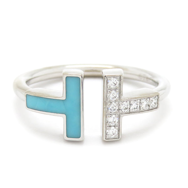 ティファニー Tiffany & Co Tワイヤー 64028162 ホワイトゴールドXブルー K18WG ダイヤモンド ターコイズ リング 指輪 T&Co. AU750