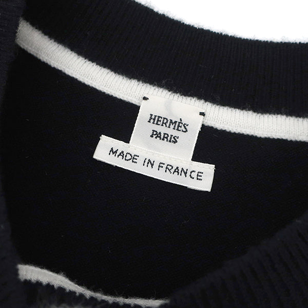 エルメス HERMES カットソー  H2H2833DT0236 ブラック×ホワイト シルク ウール #36 セーター 《Promenade du Matin Remix》