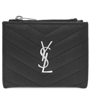 サンローラン SAINT LAURENT モノグラム バイフォールドウォレット 575879 ブラック レザー 二つ折り財布 シルバー金具 黒