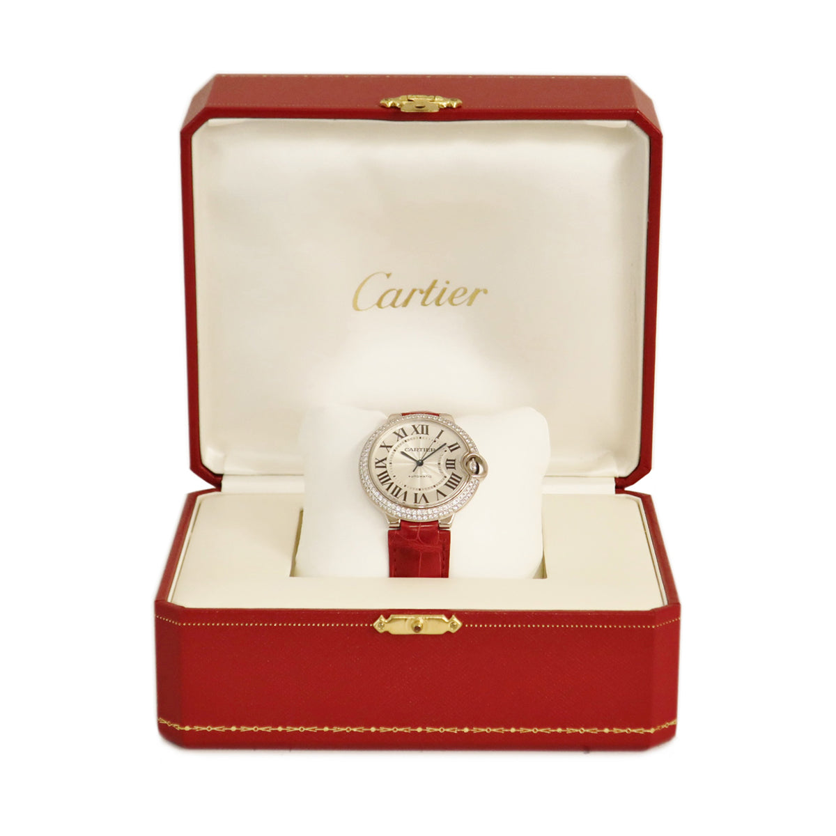 カルティエ Cartier バロンブルー WE900651 自動巻き メンズ ロジウム加工K18WG無垢 純正ダイヤ ローマン 青針