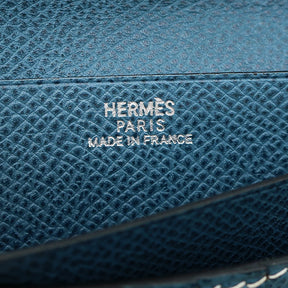エルメス HERMES ベアンコンパクト ブルータラサ ヴォーエプソン 二つ折り財布 シルバー金具 青