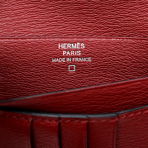 エルメス HERMES ベアンコンパクト ルージュアッシュ アリゲーター 二つ折り財布 シルバー金具 赤 クロコ