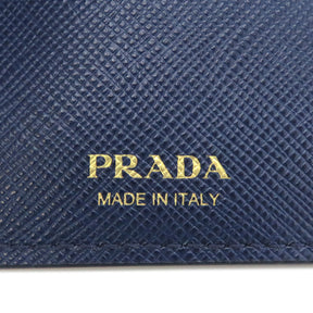 プラダ PRADA ロゴ ミニウォレット 1MH021 BLUTTE サフィアーノ 三つ折り財布 ゴールド金具 青 SAFFIANO METAL