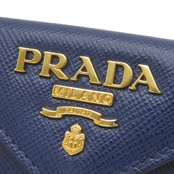 プラダ PRADA ロゴ ミニウォレット 1MH021 BLUTTE サフィアーノ 三つ折り財布 ゴールド金具 青 SAFFIANO METAL